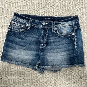 Miss Me Dark Blue Frayed Denim Shorts